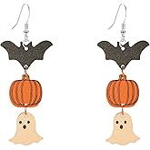 GBAHFY Halloween Gothic Bat Ghost Pumpkin Dangle Earrings Pumpkin Maple Leaf Coffee Cup Drop Earrings for Women