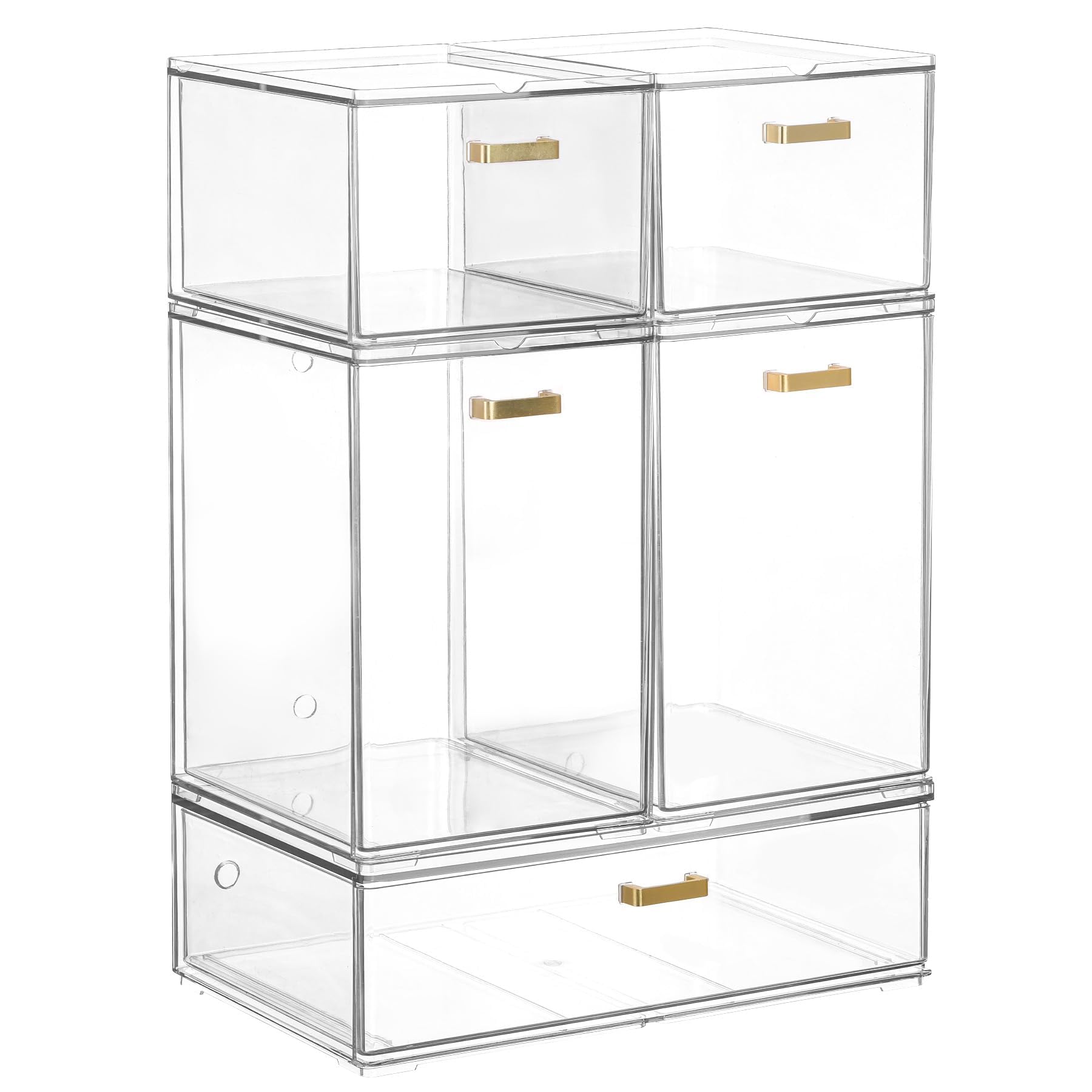 Photo 1 of LALOBLUE Set of 5 Stackable Storage Drawers, Clear Acrylic Organizer Bins for Beauty Supplies, Perfect for Makeup Vanity, Undersink, Kitchen, Cabinet,Pantry Organization and Storage