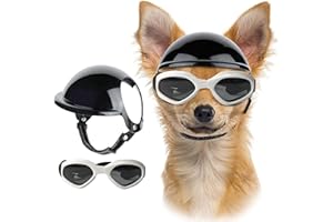 UOSIA Dog Goggles for Small Dogs with Helmet 2pcs Dog Sunglasses and Dog Helmet Set Foldable Dog Glasses Pet Motorcycle Helmet Hat with Ear Holes Adjustable Windproof Puppy Goggles for Riding Driving