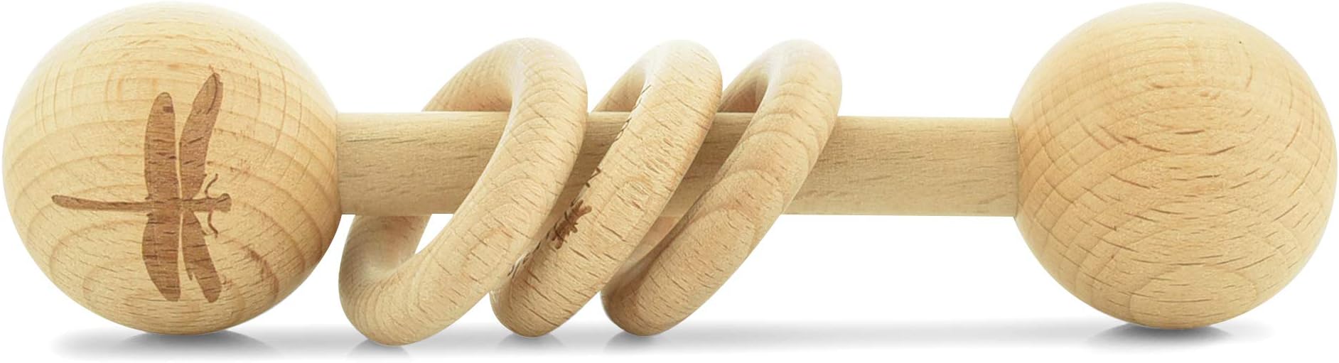 Jam Naturals- Wood Baby Rattle - Montessori Inspired Rattle for Babies (Dragonfly)