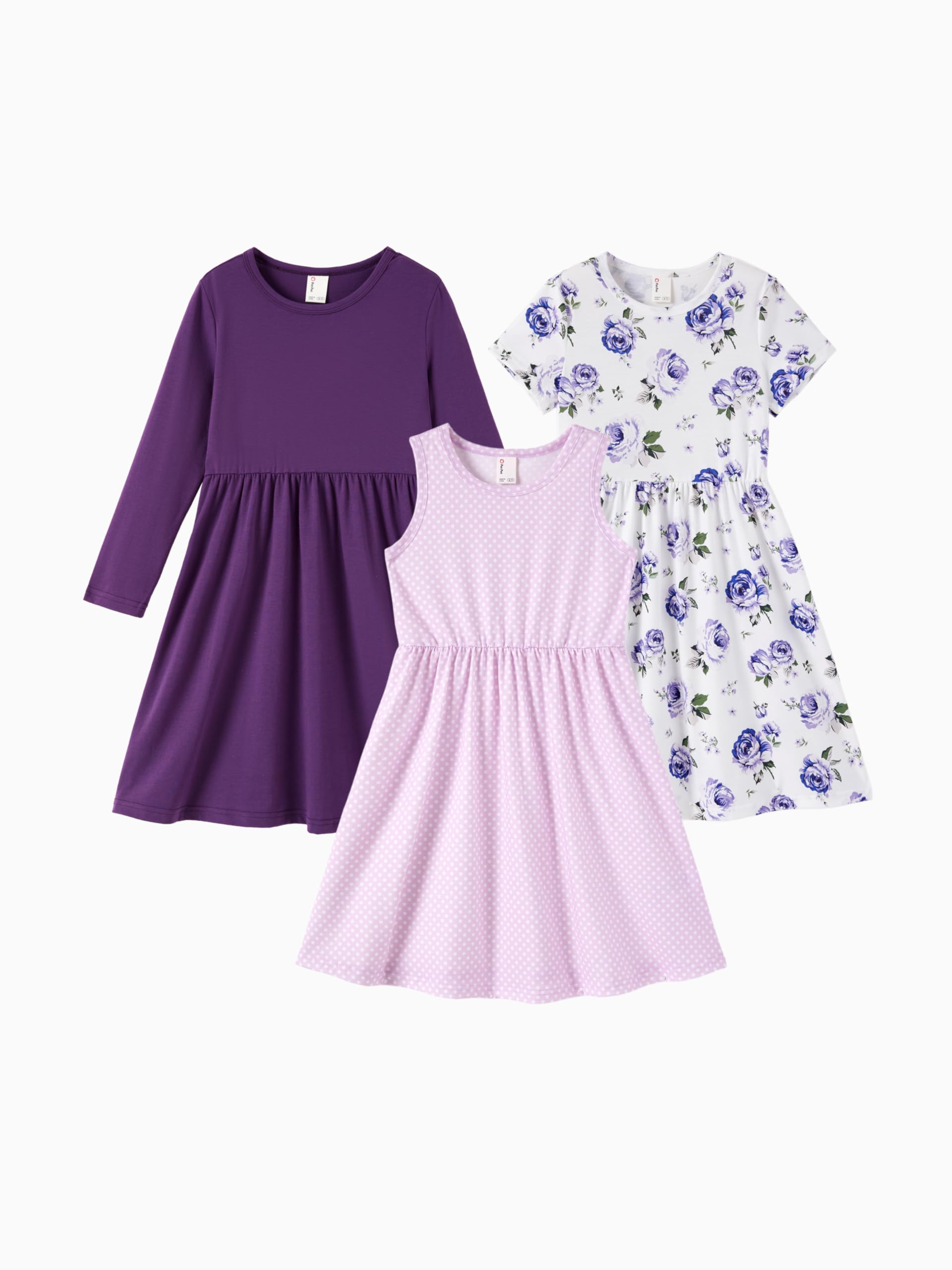 PATPAT Kids Dress Set – Multiple Sleeve Types for Flexible Styling, Purple Flower, 10-11 Years Image