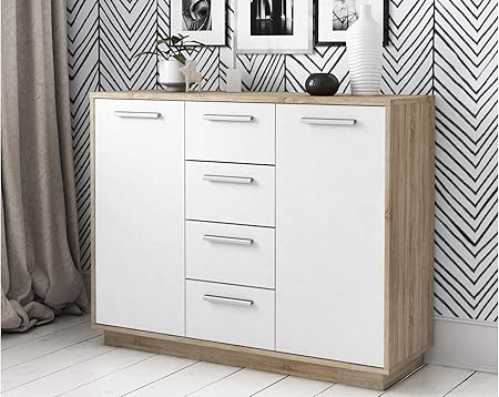 Mobelando Kommode Standschrank Anrichte Beistellschrank Sideboard Schrank Lowestoft Iii Sonoma Eiche Weiss Matt Amazon De Kuche Haushalt