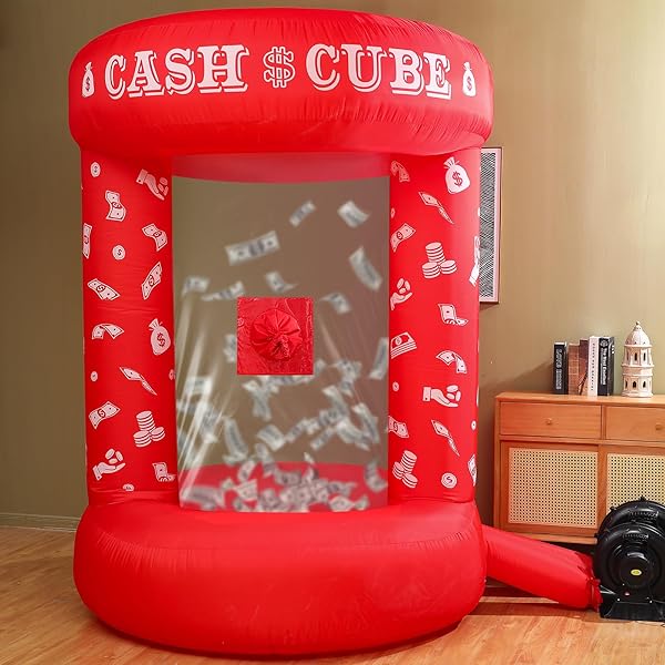 SILIPULL 5 FT INFLATABLE CASH CUBE BOOTH INFLATABLE MONEY MACHINE BOOTH MONEY BLOWER MACHINE CASH GRAB FOR ADULTS GAME ACTIVITY EVENTS (NO BLOWER INCLUDED)(RED)