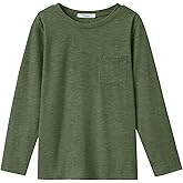 Arshiner Boys Long Sleeve Shirts Casual Crewneck T Shirt Solid Tees Tops with Chest Pocket for Kids 5-12 Years