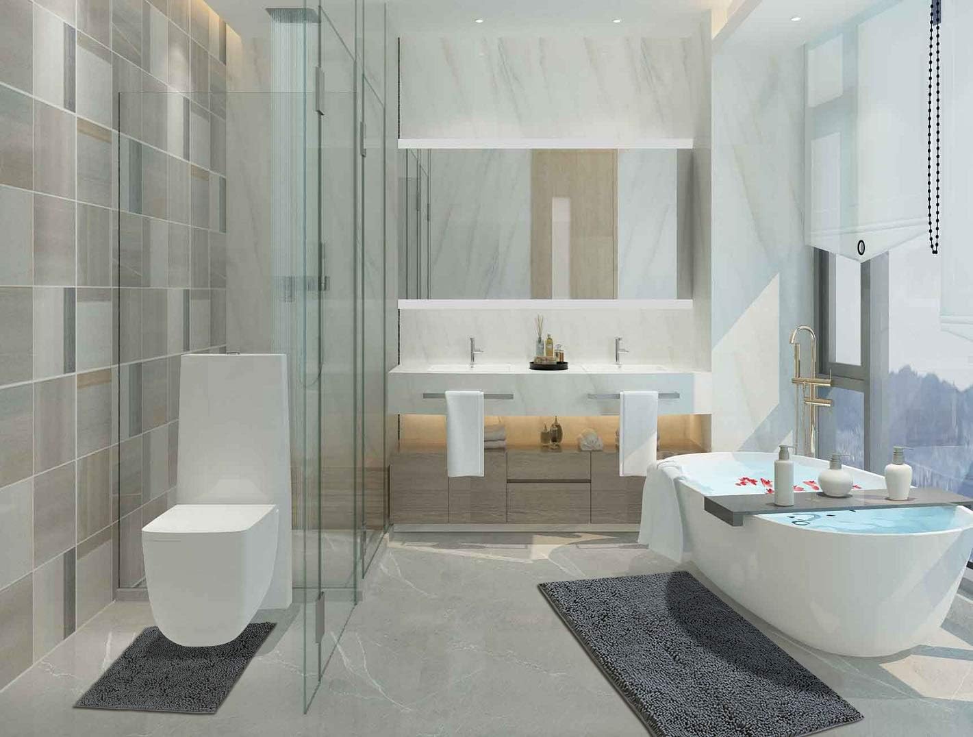 20x24ushape 27 5x47 Burgundy Bathroom Rug Mat Set 27 5 X 47 Runner Burgundy Chenille Bath Rug U 20 X 24 Toilet Mat Perfect Plush Carpet For Shower Bath Rugs Home Kitchen