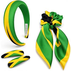 PMAIHNAS Jamaica Flag Women 4-Piece Hair Accessory Set | Hair Ties Headbands for Women Hair Clips Longtail Bow Scrunchie