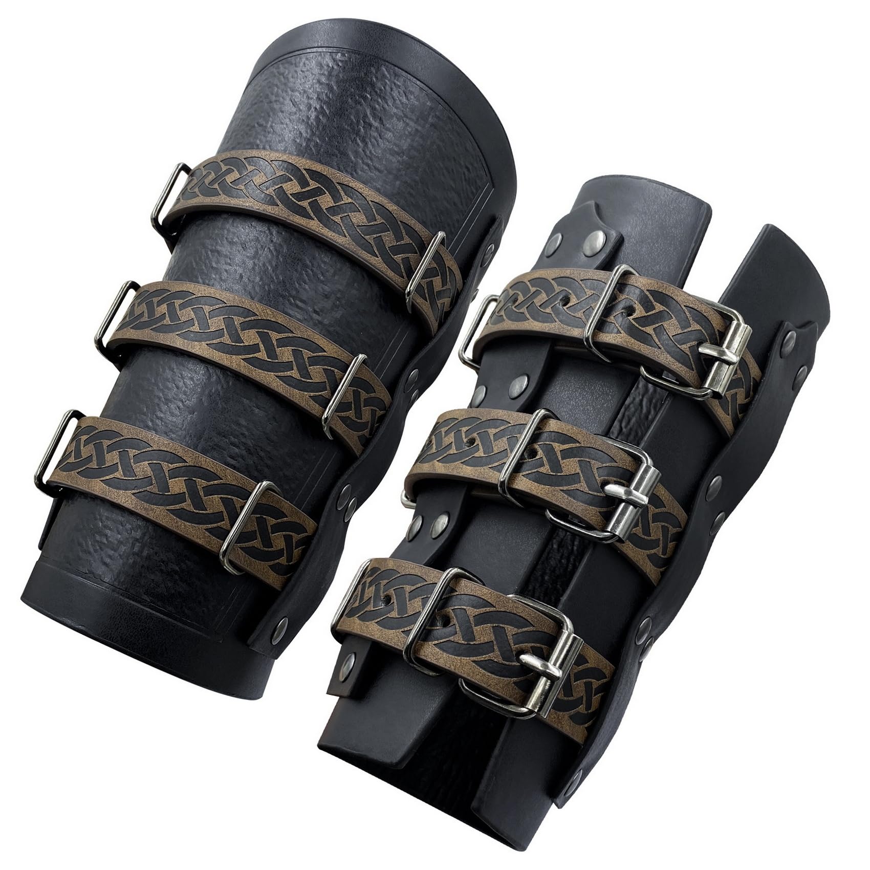 1 Pair Faux Leather Gauntlet Wristband,Medieval Arm Guard,Renaissance Armor Bracers,Viking Knight Wide Bracer (Black)