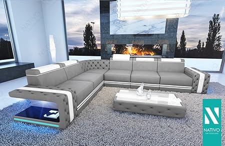 Nativo Wohnlandschaft Imperial Corner Ledermix Mit Led Beleuchtung Ecksofa Couch Sitzecke Amazon Co Uk Kitchen Home