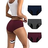 INNERSY Heavy Flow Period Underwear for Women Teens, Leak-Proof Menstrual Cotton Protective Hipster Panties 3-Pack