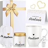 Reallnaive 6 Pcs Godmother Proposal Gift Will You Be My Godmother Gift Box Set for God Mother Auntie Includes Mug Scented Candle Socks Keychains Cards Box from Godchild Baptism Mother's Day (Spanish)