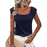 Zeagoo Women Summer Tops Cute Square Neck Tank Tops Loose Dressy Casual Shirts Cap Sleeve Tunic Tops