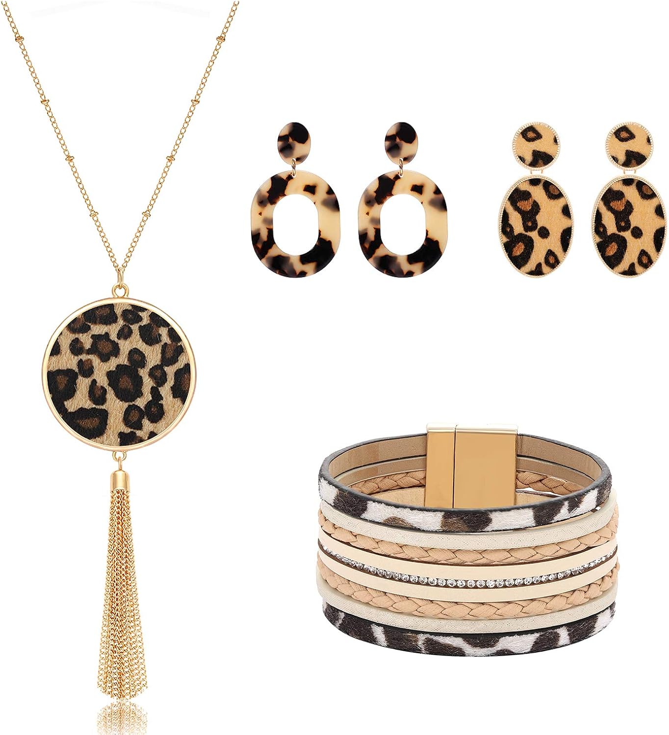 Statement Leopard Jewelry Set Leopard Pendant Tassel