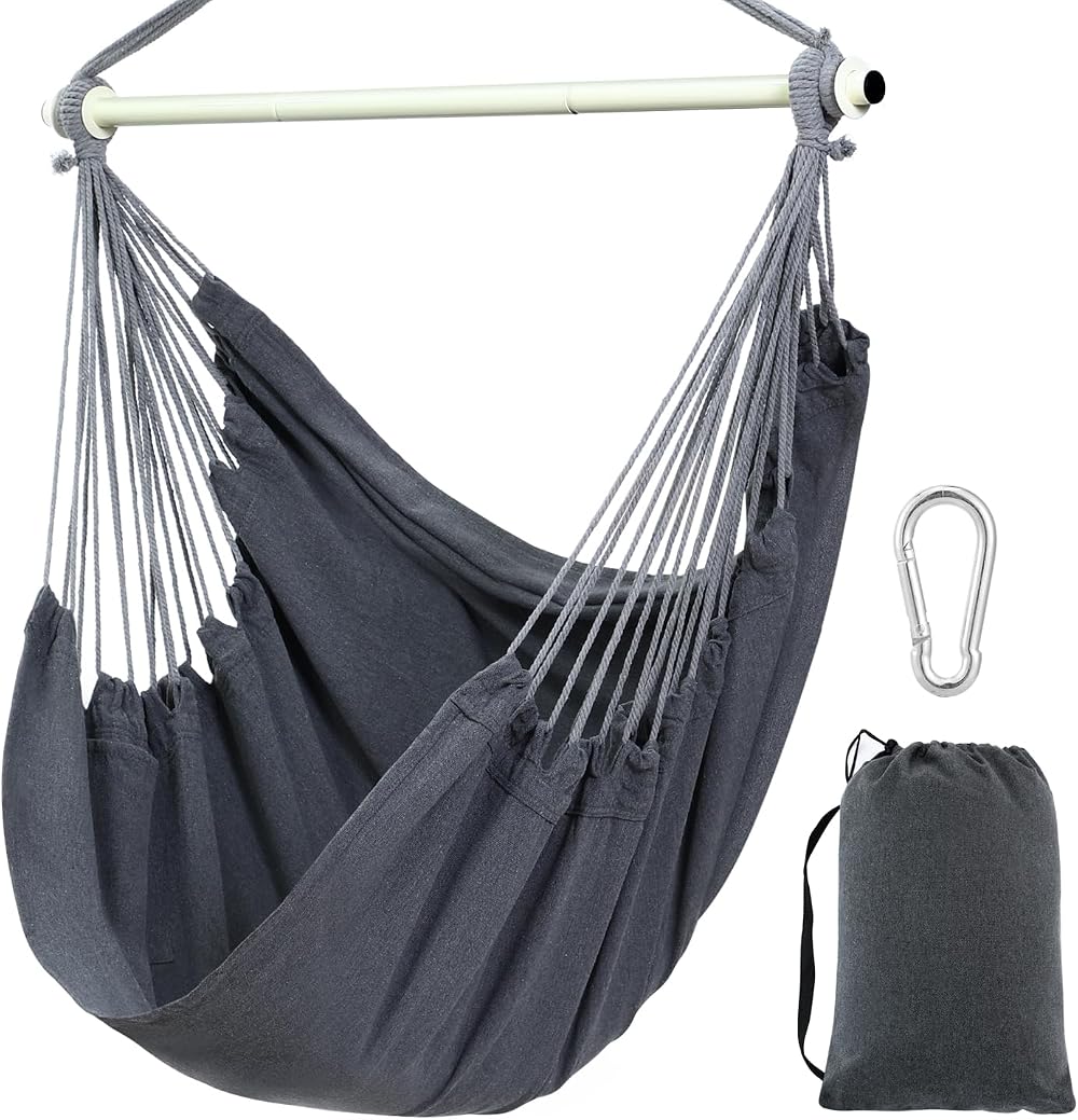 Ohuhu Hanging Chair Cotton Hammock Chair XL 150kg Dark Grey