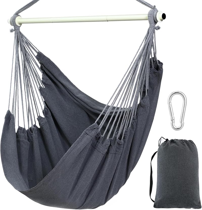 Ohuhu Hanging Chair Cotton Hammock Chair XL 150kg Dark Grey