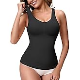 ANNZHIBRA Compression Shapewear Tank Tops for Women, V Neck Halter Tank with Built in Bra, Tummy Control Body Shaper