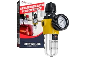 LE LEMATEC Air Compressor Regulator with Dryer, 1/2" NPT Heavy Duty Air Pressure Regulator, 150 PSI Inline Water Separator, Easy Drain Valve & Adjustable Lock - AS209