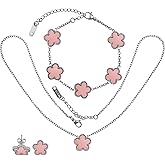 Kaidelight 18K Gold Five Leaf Clover Jewelry Set - Complete Necklace Bracelet Earrings Gift Set for Women