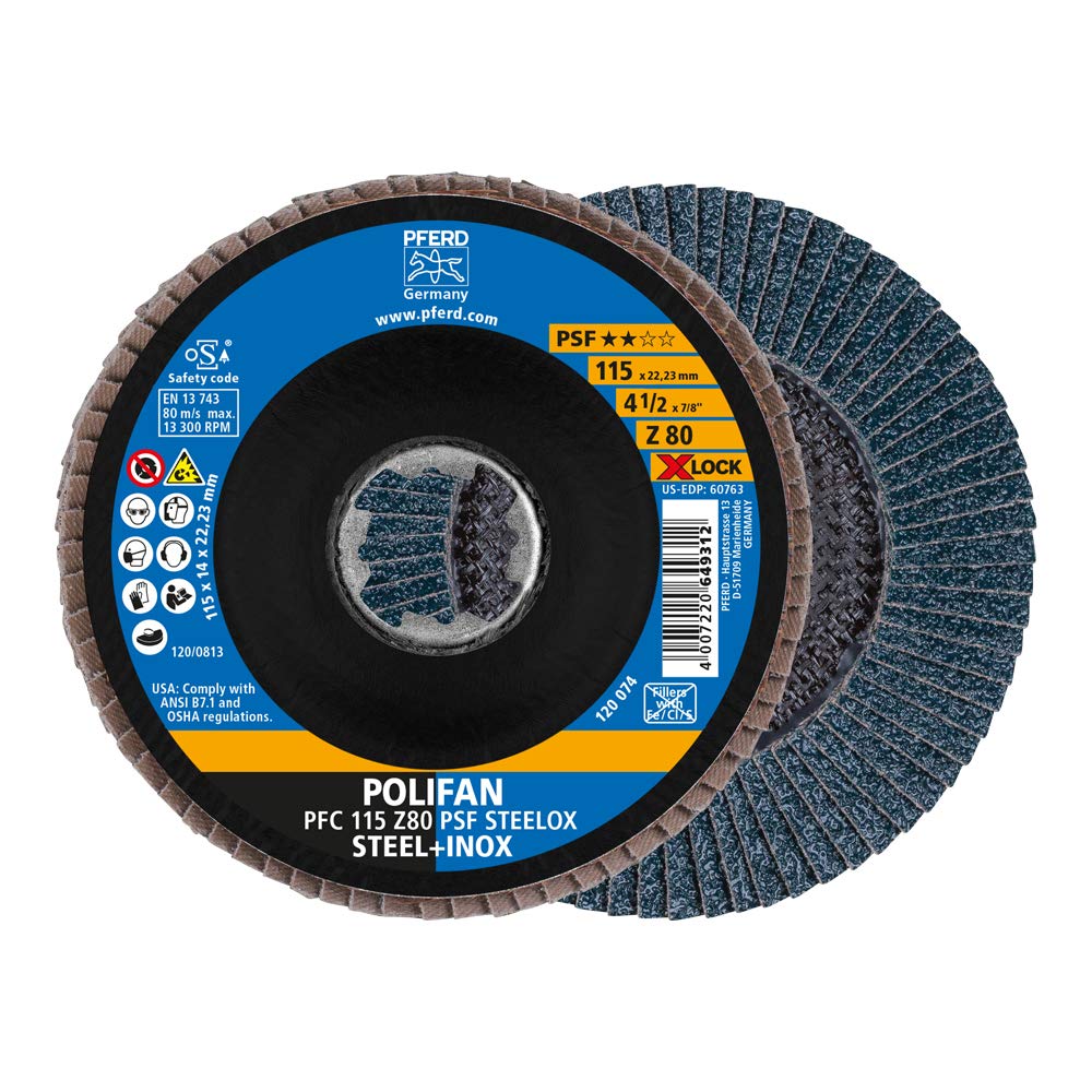 PFERD Polifan, 10 Pieces, 115 mm, Z80, X-Lock (22.23 mm), PSF Steelox, 67668116 – for high Economy Thanks to Aggressive Cutting with Good Service Life