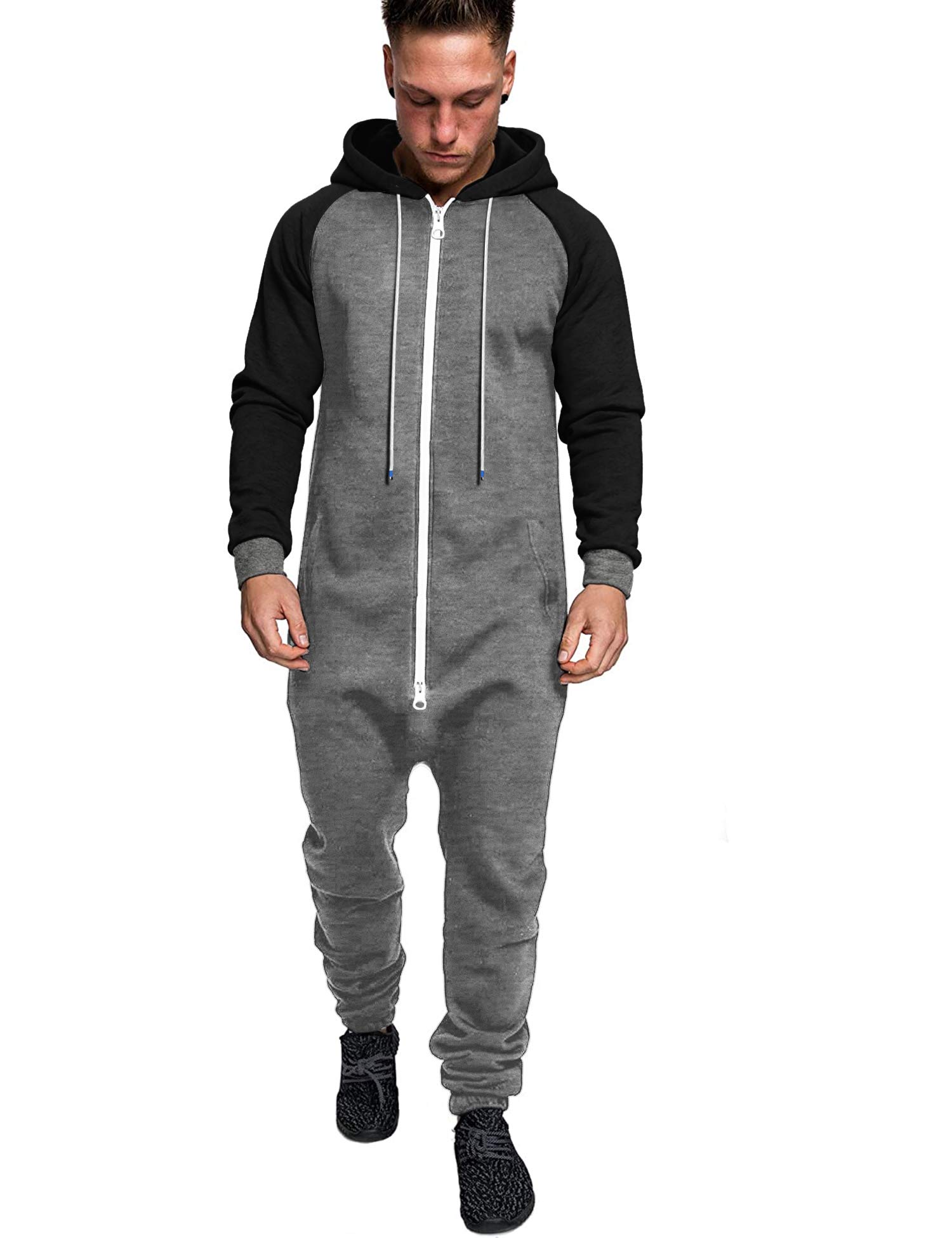 SOMTHRON Men's Hooded Jumpsuit - Sleeveless One-Piece Romper With Zipper