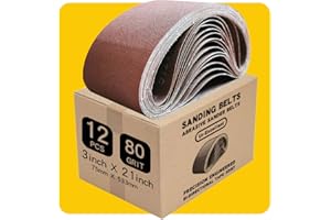 TPMAX 3 x 21 Inch 80 Grit Sanding Belt | Premium Aluminum Oxide Sanding Belt | Premium Sander Sandpaper – 12 Pack