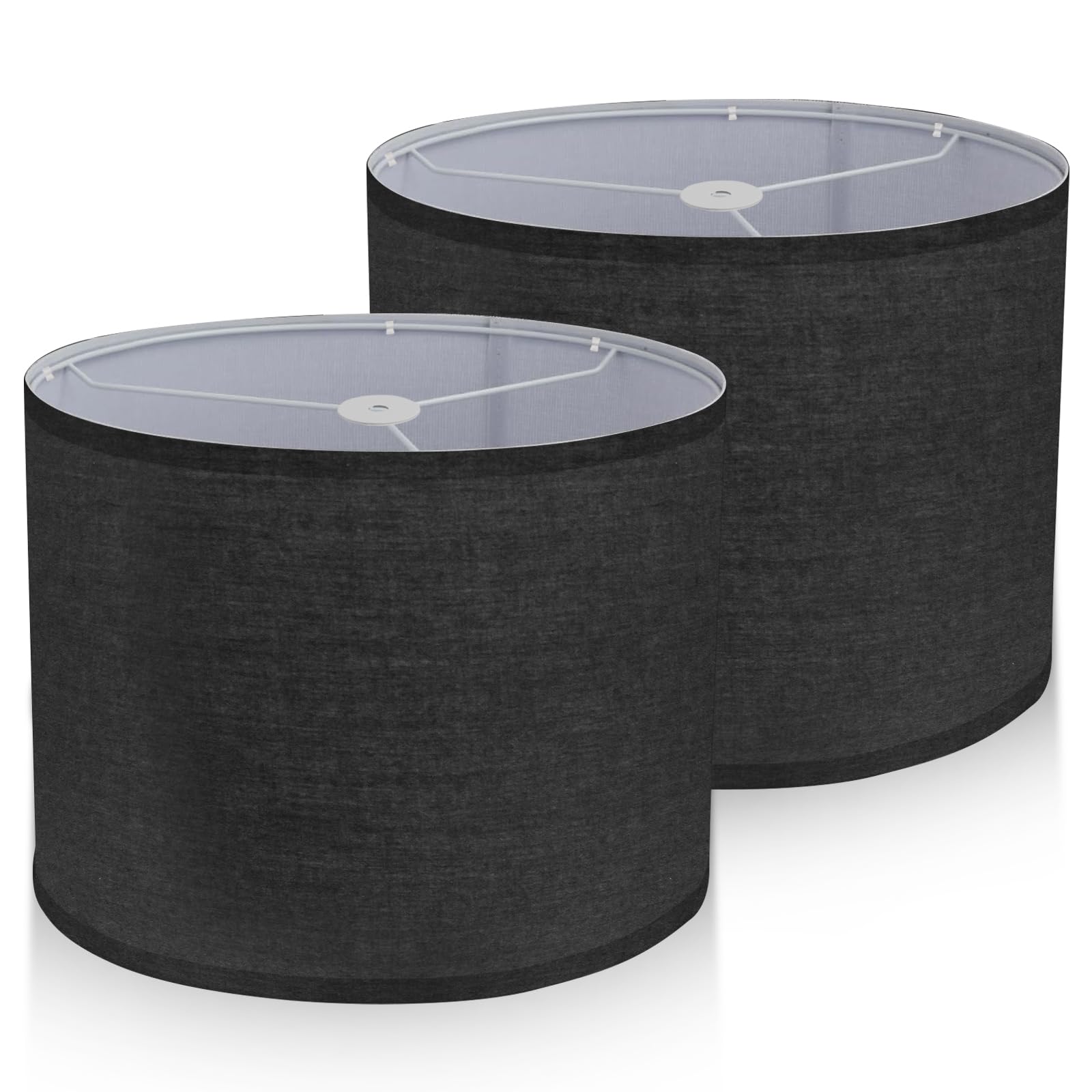 Filltown Lamp Shades for Table Lamps, Drum Light Shade 12.6" Diameter x 8.3" High Lamp Shades for Lampshades for Floor Lamps, Light Shade Bedroom, Harp Not Included, 2PCS - Black