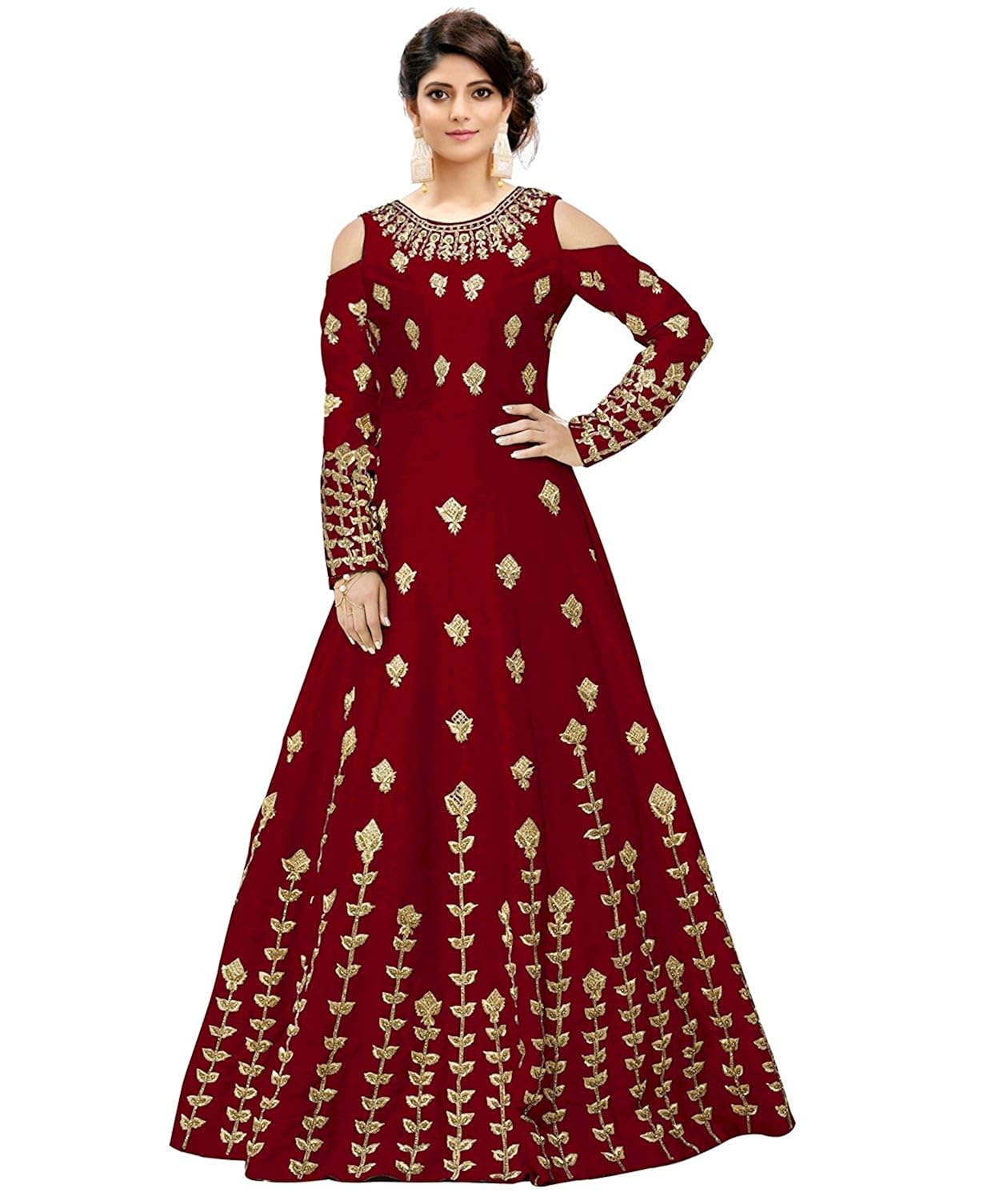 bhurakhiya women's jacquard taffeta silk bridal gowns (bh2156, maroon, free size)