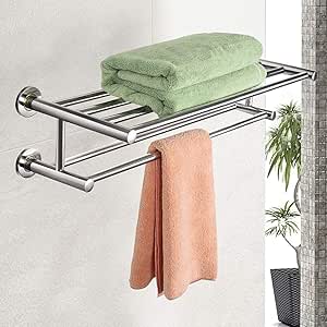 AlfaView Estante De Toallas, Estante De Toallas De Acero Inoxidable, Toallero Doble Plegable De Pared