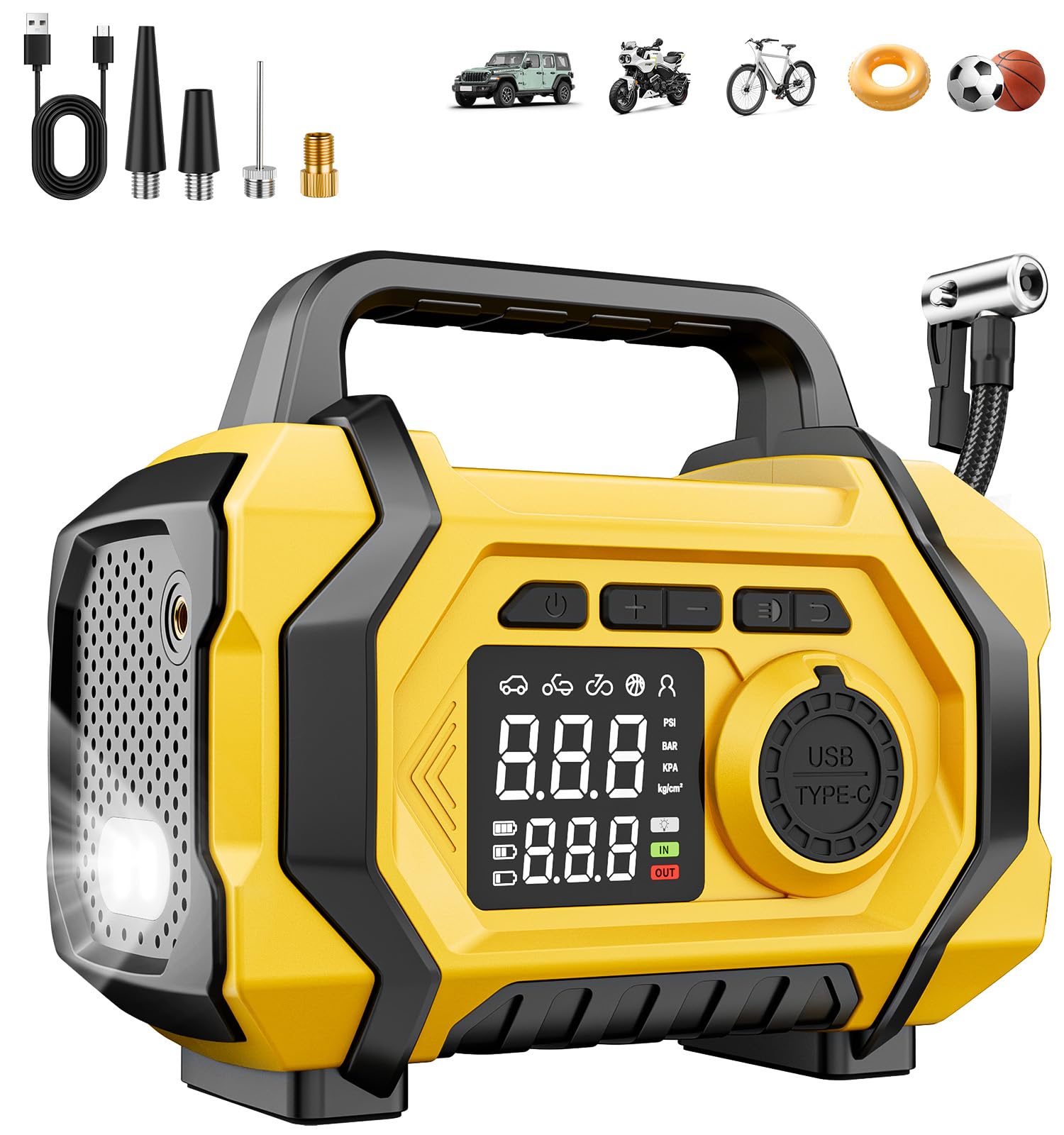 Tire Inflator Portable Air Compressor, 6X Fast 150PSI Air Pump for Car Tires, Cordless Car Motorcycle Balls Bike Pump, Tire Inflator Pressure Gauge, 12V Auto Shut-off Tire Pump, LED Display&Light Image Tire Inflator Portable Air Compressor, 6X Fast 150PSI Air Pump for Car Tires, Cordless Car Motorcycle Balls Bike Pump, Tire Inflator Pressure Gauge, 12V Auto Shut-off Tire Pump, LED Display&Light Image