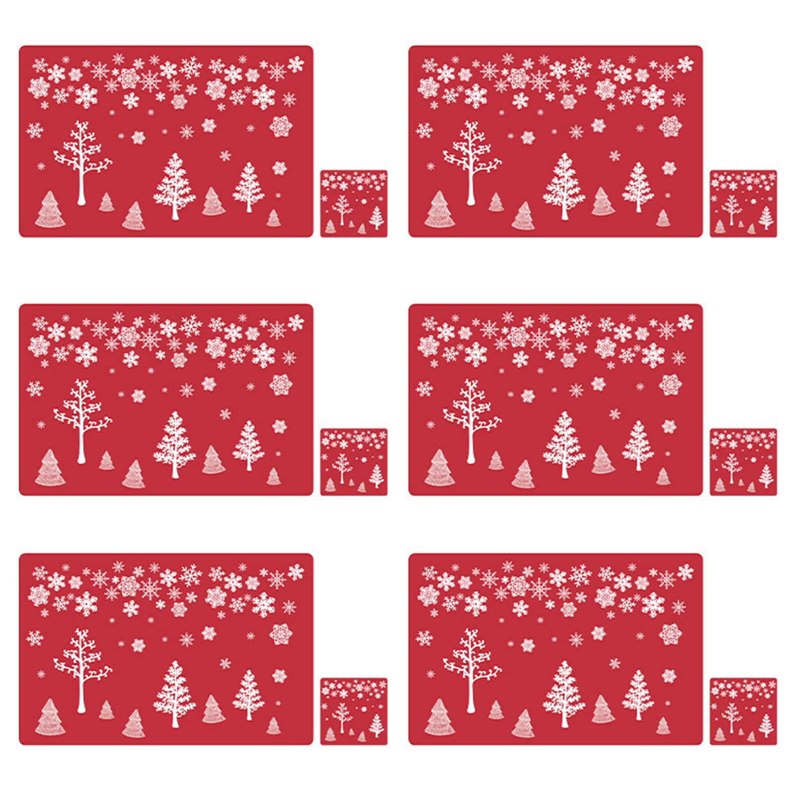 Soulnioi Christmas Placemat and Coasters Set of 6, PVC Christmas Table Mats and Coasters Cutlery Set Heat Resistant Waterproof Place Mats Cup Mats for Dining Table Decor - Red Tree — image 1