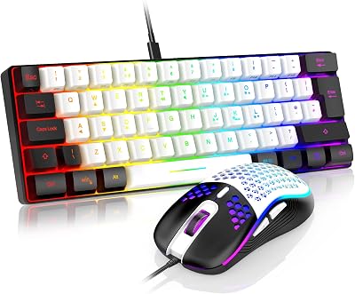 RedThunder 60% RGB Gaming Keyboard and Mouse Combo UK Layout White Black