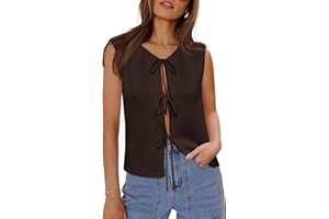 Yousify Women’s Tie Front Sweater Vest 2025 Sleeveless Crochet Knit Summer Y2K Going Out Tops