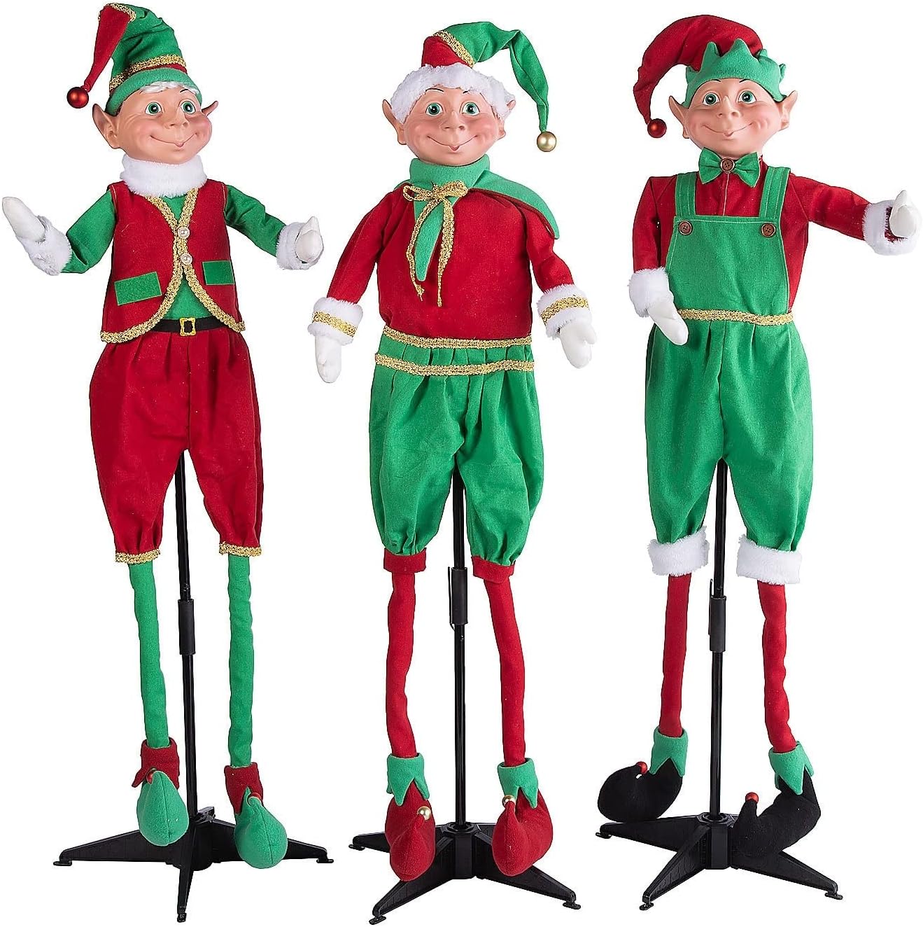 Tree Stands - Christmas Standing Elves Set Home 3 Pieces Multi Color Fabric