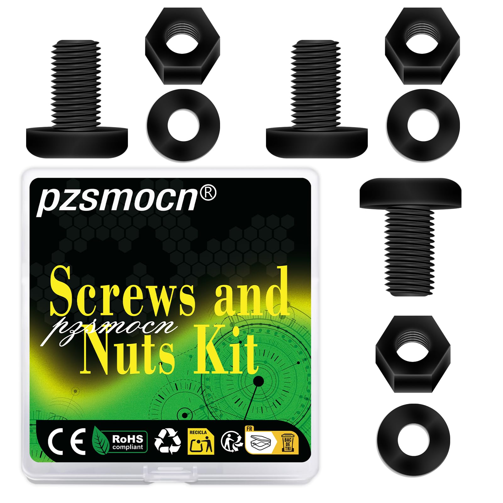 Pzsmocn 150 Pieces/50 Sets M6*10 mm Plastic Black Nylon Cross Round Head Screw Hexagonal Nut Combination Kit, with Insulating Washers, Standard Size, For DIY and Electronic Assembly. — image 1