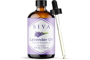 SIVA ORGANICS Siva Lavender Essential Oil - 4 Fl Oz – 100% Natural Lavender Oil - for Diffuser, Face, Skin Care, Aromatherapy, Hair Care, Scalp and Body Massage - with Dropper