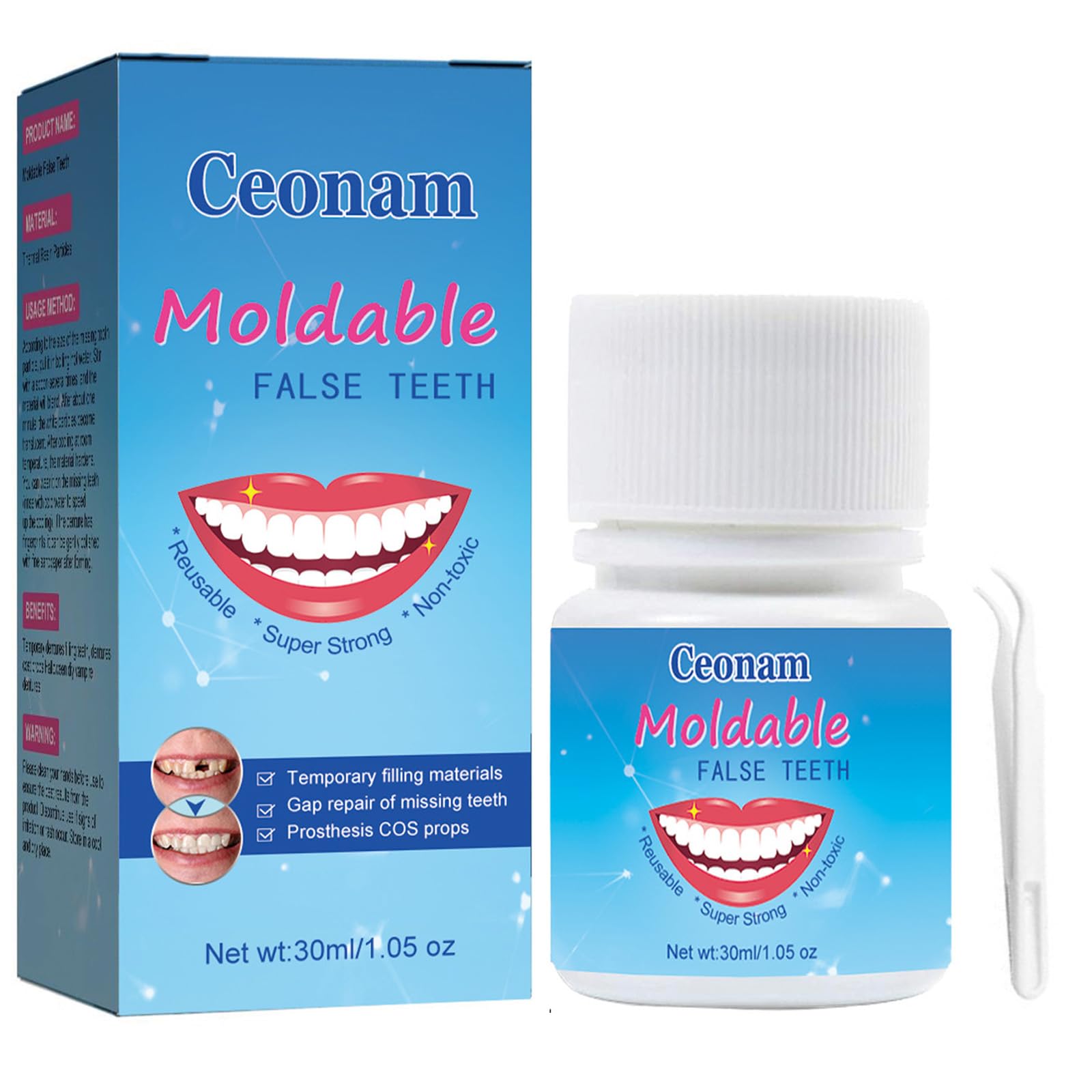 Photo 1 of 30 ml Tooth Repair Kit, Temporary Teeth Replacement Kit - Moldable Thermal Fitting Beads for Filling Fix Missing and Broken Tooth or Adhesive Denture Fake Teeth