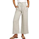 ANRABESS Women Linen Pants Casual Loose High Waist Boho Wide Leg Cropped Palazzo Beach Pants Summer Outfits 2026 Trendy