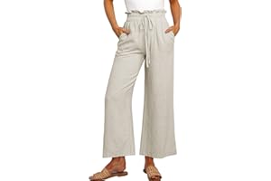 ANRABESS Women Linen Pants Casual Loose High Waist Boho Wide Leg Cropped Palazzo Beach Pants Summer Outfits 2025 Trendy