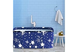 PLKO Foldable Bathtub Portable Soaking Bath Tub,Eco-Friendly Bathing Tub for Shower Stall,Thickening with Thermal Foam to Keep Temperature (XL Blue Sky)