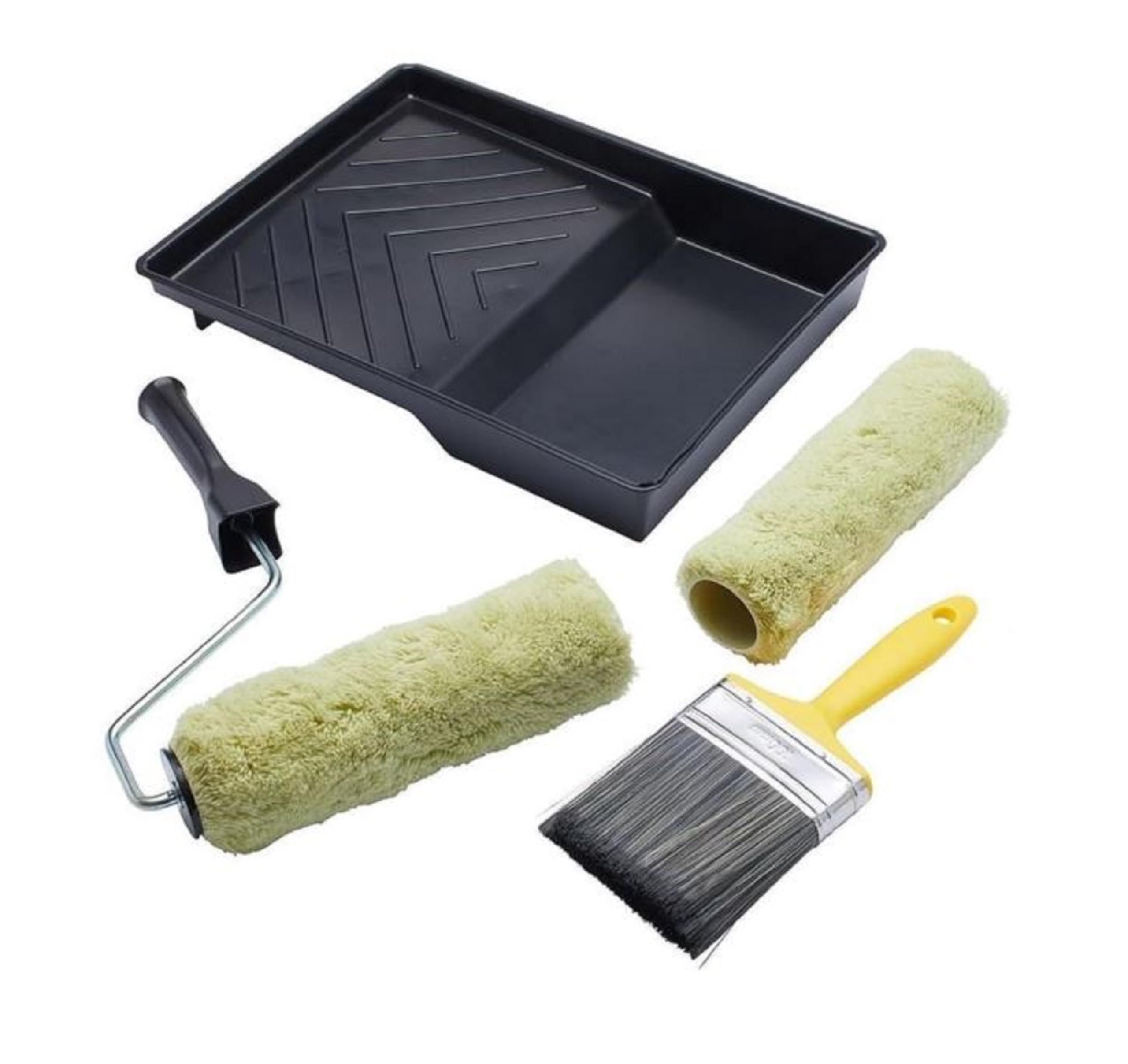 ProDec 9 inch x 1.75" 5 piece Twin Masonry Paint Roller, Frame, 4" Brush and Tray Set, Heavy Duty Paint Roller Set for Painting with Smooth and Textured Masonry Paints on Exterior Walls, 9"