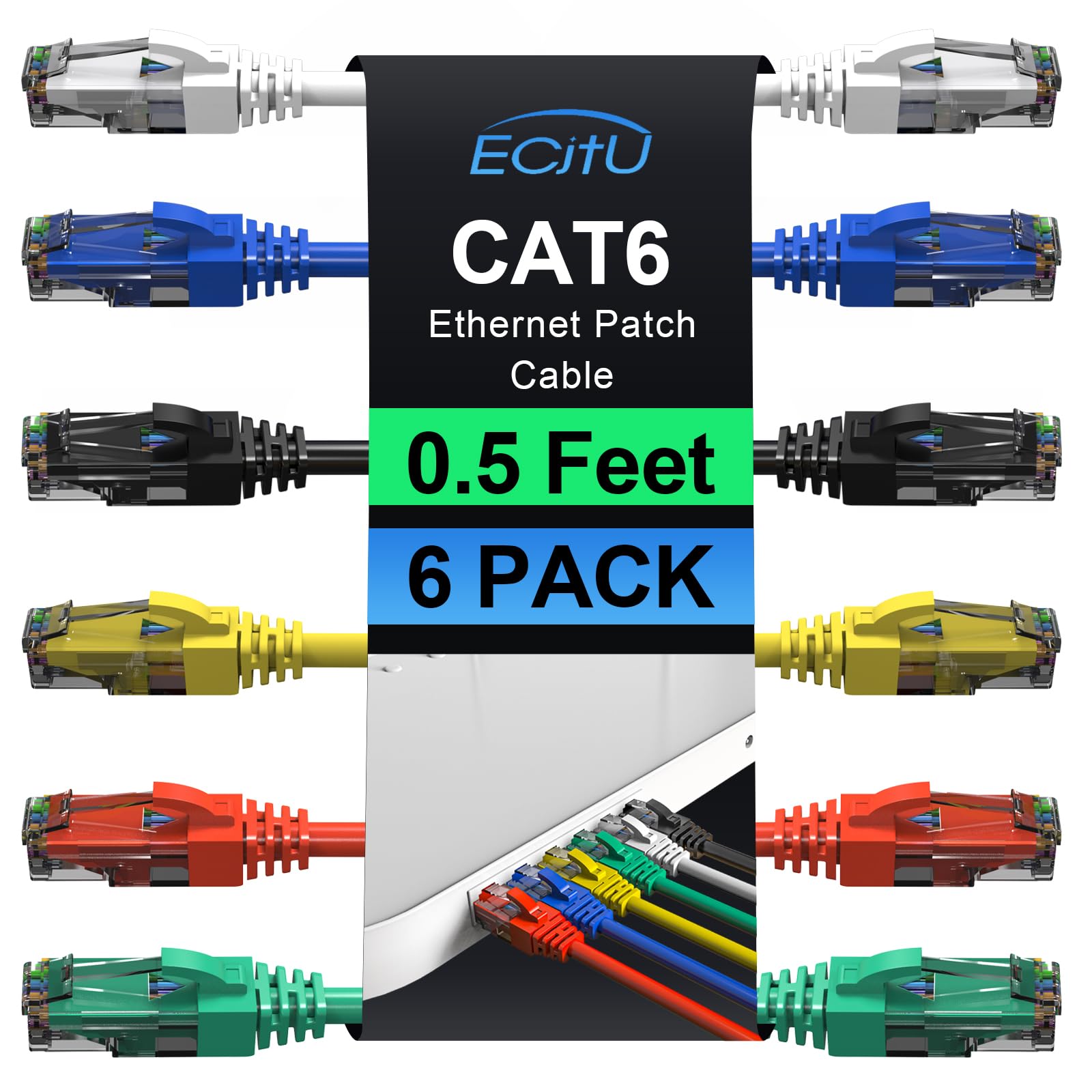 Cat6 Patch Cables 0.5 Foot (6 Pack), Cat 6 Ethernet