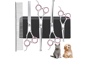 SANGFOR Dog Grooming Scissors, 6-in-1 Professional Dog Grooming Kit, 4CR Stainless Steel Dog Scissors for Grooming, Heavy Duty Dog Shears for Grooming, Dog Grooming Supplies Pet Grooming Kit for Dogs at Home