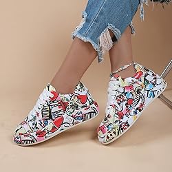 Breathable Low-top Lace-up Graffiti Running Shoes