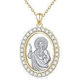 Lonyinlg 925 Sterling Silver Saint-Jude Necklace, Patron St Medals Amulet Pendant Christian Jewelry for Men Women Religious Protection Gifts