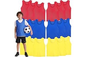 Eorbow 18 Pcs Youth Team Pinnies, Kids Scrimmage Training Vest, 3 Colors 18 Training Pennies, Jerseys Mesh Practice Vests for