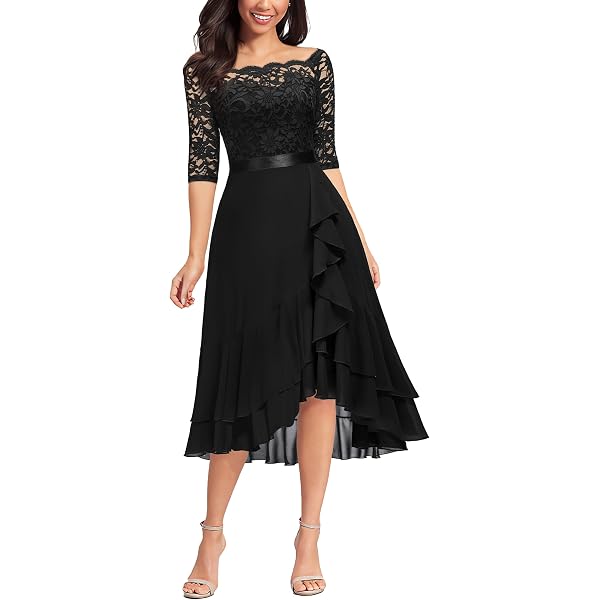 Amazon.com: Miusol Women's Retro Lace Contrast Chiffon Ruffle Evening Maxi  Dress (Small, Cinnamon Pink) : Clothing, Shoes & Jewelry