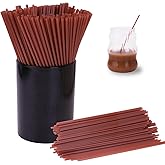 HeXueLy 250 Pcs Brown Coffee Stirrers Set with Plastic Holder – Coffee Stir Sticks, Cocktail Straws for Coffee Bar, Home, Kitchen & Party Supplies