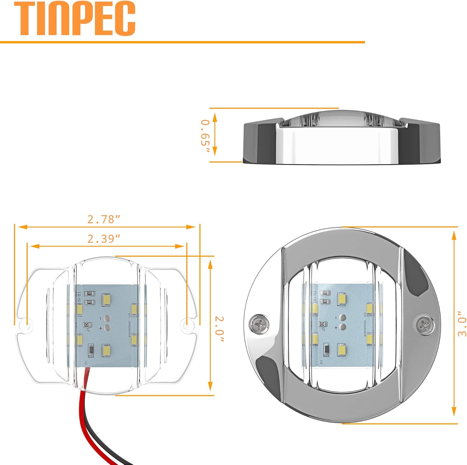 Tinpec Navigation Lights, 4PCS Marine Lights IP67 Waterproof Boat LED Lights 12V with Chrome Bezel for Boat Transom Mount Stern Anchor Side Bow Deck Suitable&ndash; Blue