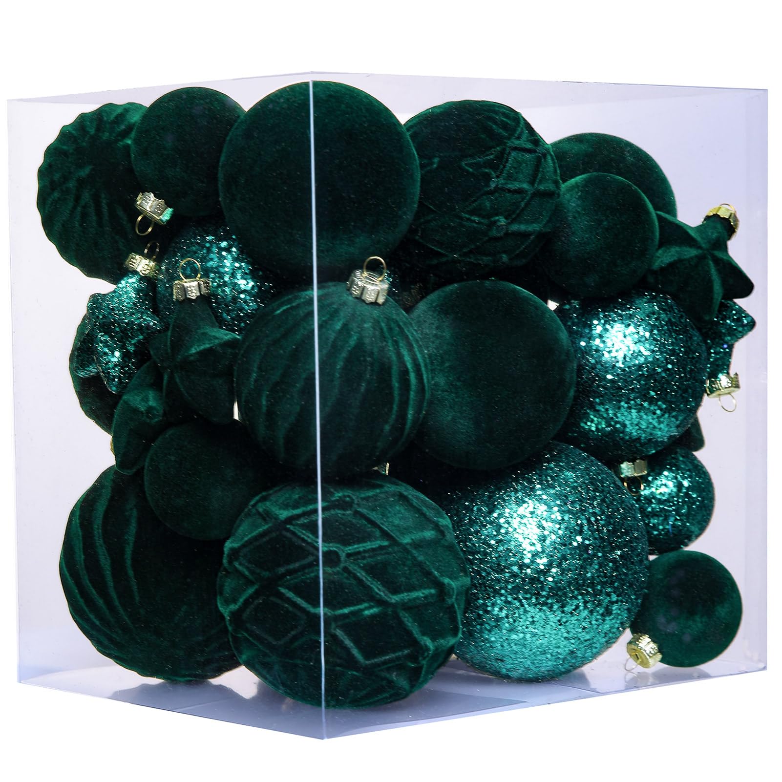 Photo 1 of 38 Pcs Dark Green Velvet Christmas Ball Ornaments Dark Green Christmas Tree Decorations with Paper Ornaments, Shatterproof Hanging Xmas Décor Set for Office Home Holiday in 3 Sizes(Small Medium Large)