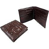 Pelgio Genuine Crocodile Hornback Skin Leather Bifold Wallet with Crocodile Skin Interior ([C5] 6 Card Slots + 2 Compartment for Bills, Chocolate Brown)