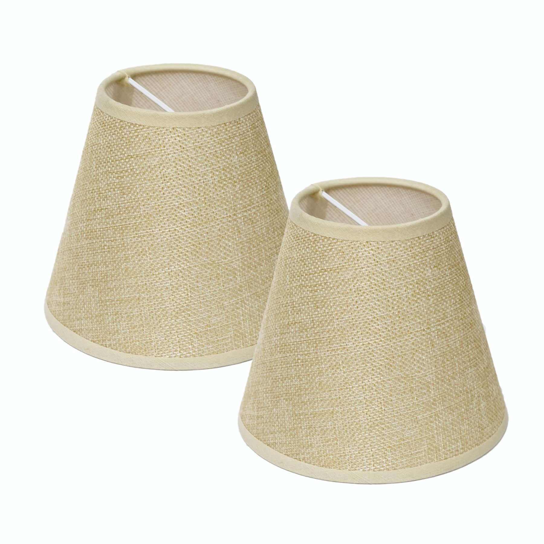 Set of 2 Modern Small Tapered Drum Lamp Shade Clip on E14 Bulb, Fabric Lampshade for Beiside Table Wall Lamp Crystal Chandelier,15x8x13cm, Beige